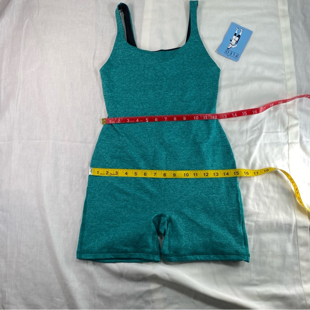 Fleo Bodysuit Women's Heather Teal Open Back Jumpsuit One Piece NWT - Picture 4 of 12
